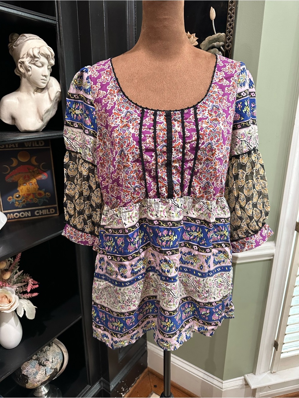 Edme & Esyllte Anthropologie Silk‑Cotton Boho Top – Size 10
